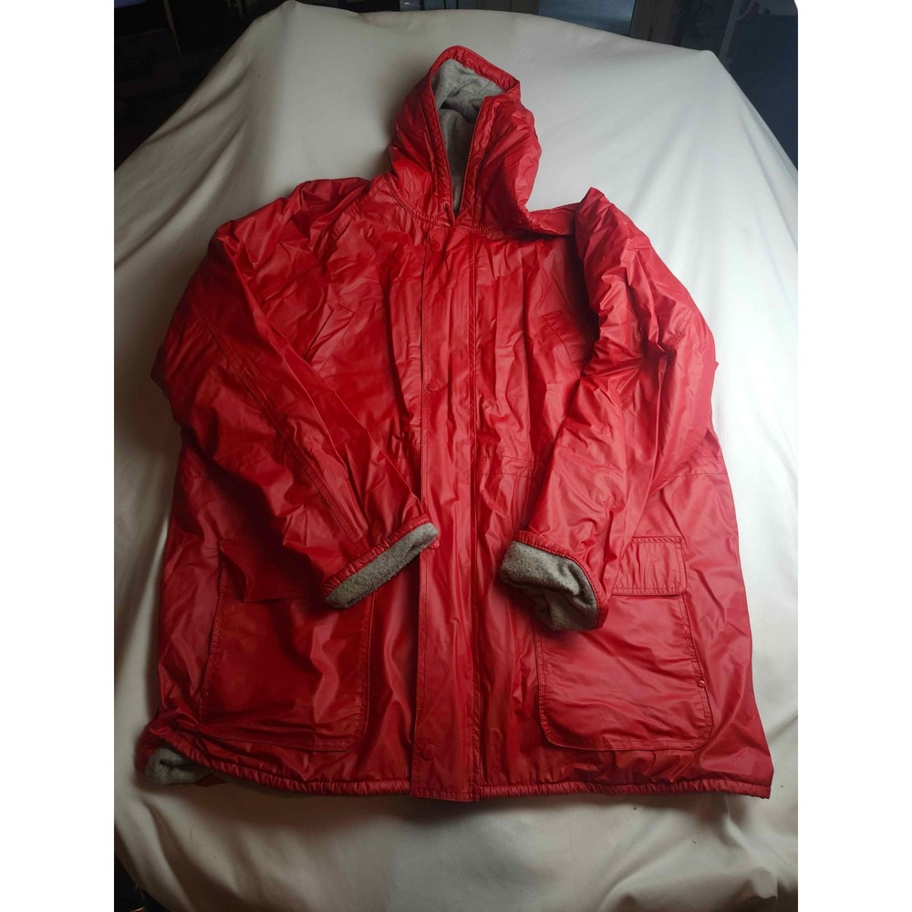 Totes Mens XL Red Hooded Rain Jacket Fleece Lined Parka Coat Water Resistant